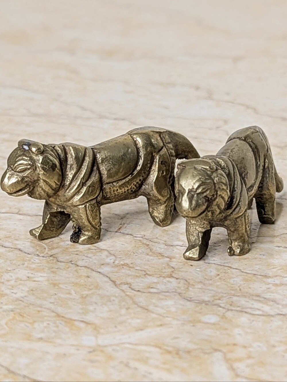 Vintage Miniature Brass Pair Tiger Figurines Metal Decor Collectibles